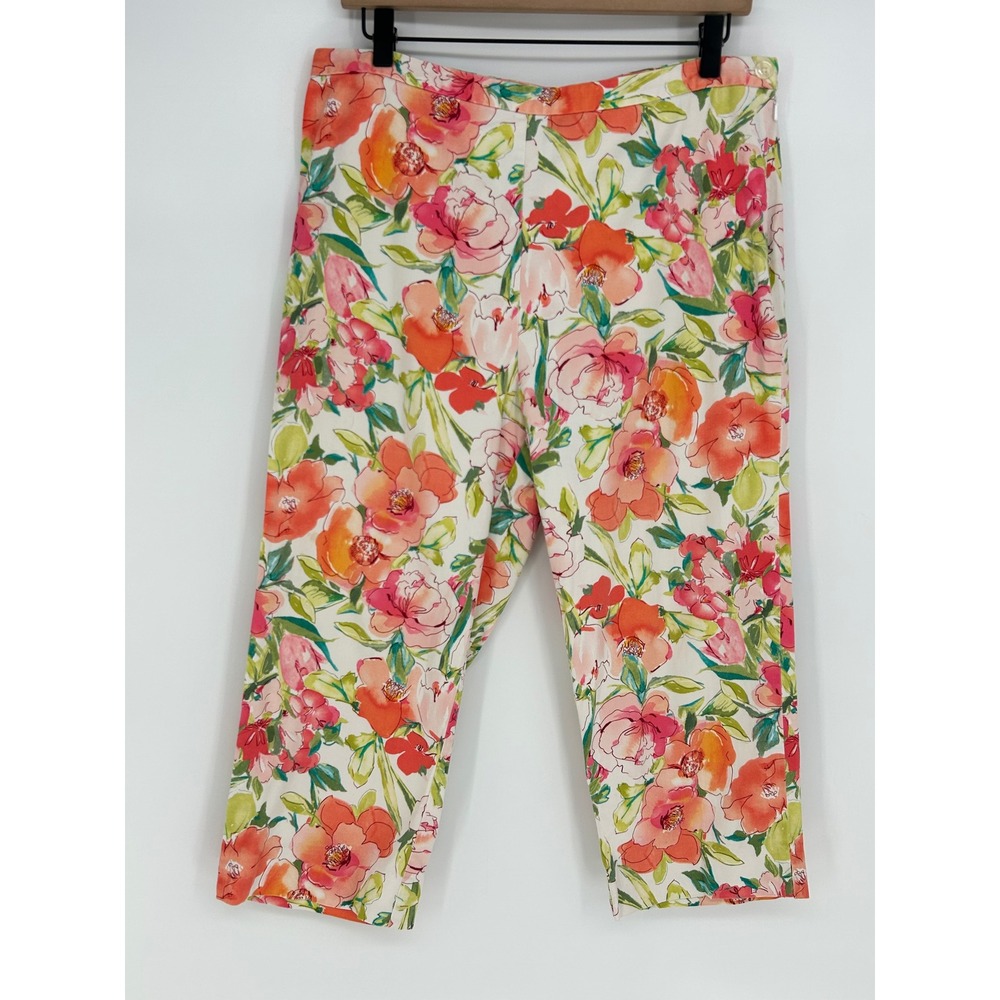 Lauren Ralph Lauren Floral Hibiscus Cropped Multicolor Stretch Capri Pant-Sz. 14